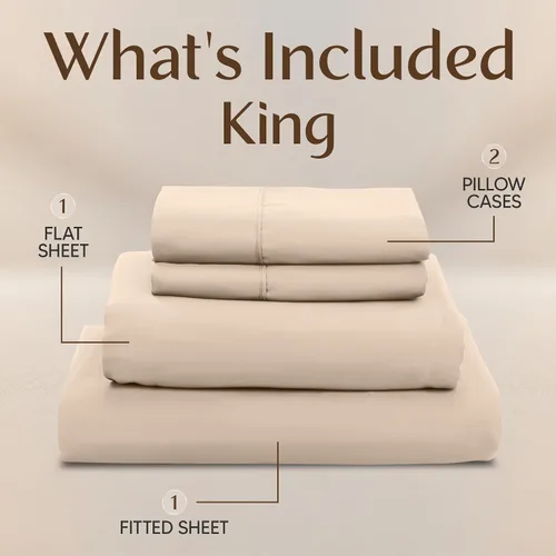 Miniatura 3 de Juego de sábanas King de Utopia Bedding – Juego de 4 sábanas para cama King, microfibra suave y transpirable, incluye 1 sábana bajera, 1 sábana Beige