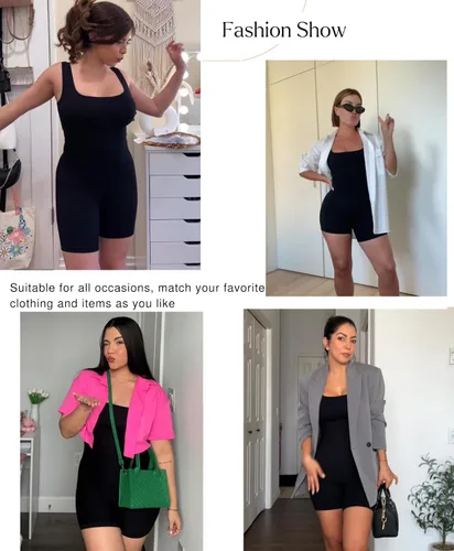 Miniatura 2 de Popilush Overol moldeador para mujer, brasier integrado, cuello cuadrado, pantalones cortos, bodysuits de verano