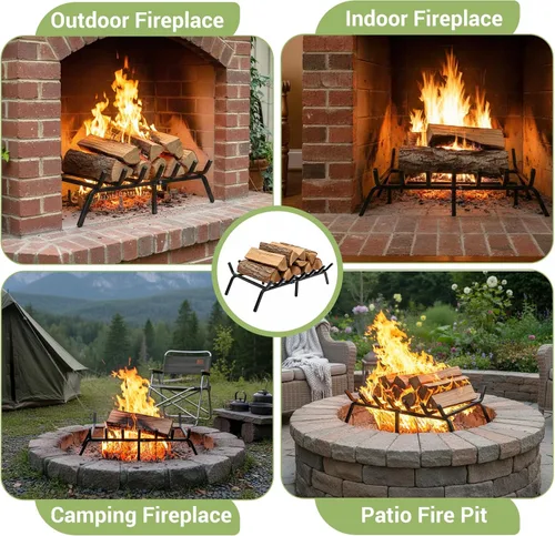 Miniatura 7 de Rejilla de chimenea de 24 pulgadas, soporte de troncos de acero sólido de 1/2 pulgada, estante de leña resistente con 7 barras de soporte y 6 patas