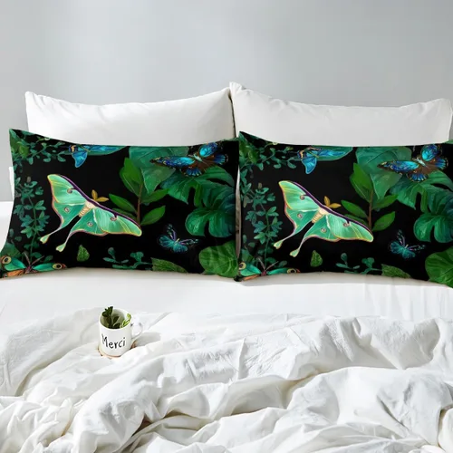 Miniatura 7 de Erosebridal Juego de funda de edredón de mariposa colorida con hojas de palmera y plátano, tamaño Queen, hojas tropicales hawaianas, funda