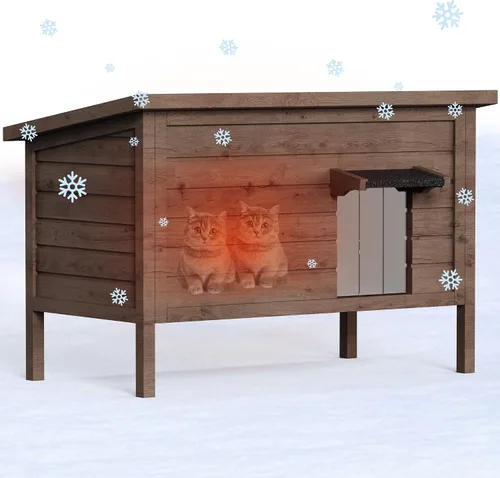 Casa para gatos al aire libre, refugio para gatos totalmente aislado exterior de madera para múltiples gatos, condominios callejeros, granero, gato,