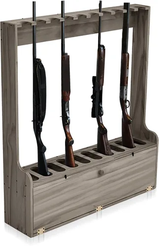 Miniatura 7 de Soaoo Estante para pistolas, estante de exhibición de madera para pistola de piso de diez pistolas, estante de exhibición de armas con compartimento