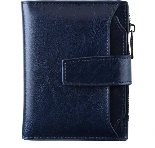 Miniatura 10 de Bveyzi - Billetera pequeña de cuero para mujer con bloqueo RFID, de dos pliegues con cremallera, con ranuras para tarjetas de crédito y ventana