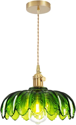 Miniatura 8 de Lámpara colgante enchufable, luces colgantes con cable enchufable, lámpara colgante con vidrio verde, iluminación colgante E26 para isla de cocina