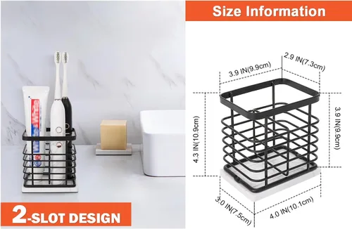 Miniatura 2 de Soporte para cepillos de dientes, lujoso soporte de metal para pasta de dientes con base de mármol para baño, diseño calado de múltiples ranuras