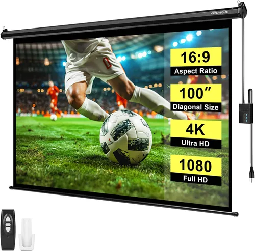 Miniatura 9 de VIVOHOME Pantalla de proyector motorizada con control remoto, pantalla de proyección eléctrica automática de 16:9 de 100 pulgadas, pantalla