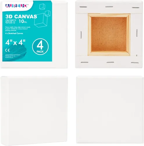 AUREUO Lienzo envuelto para galería de 4 x 4 pulgadas, profundidad de 1.5 pulgadas, paquete de 4 unidades, 10 onzas con triple imprimación de gesso