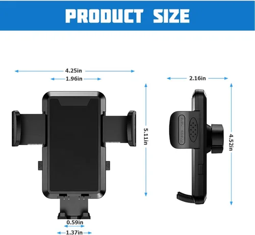 Miniatura 2 de Soporte de Teléfono para Coche con Montaje, Rotación de 360° Soporte de Teléfono Ajustable para Vehículo con Clip de Gancho de Metal, Soporte