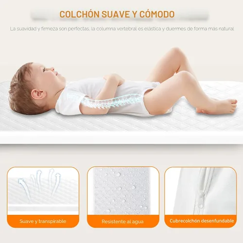 Miniatura 2 de Moisés de bebé 3 en 1, moisés de cabecera/mecedora para bebé, cuna de cabecera con ruedas bloqueables, colchón impermeable, 6 alturas ajustables