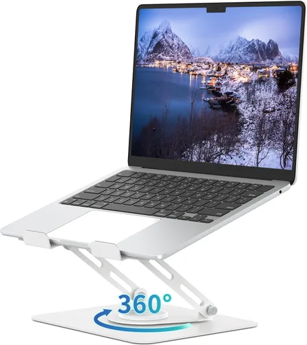 ALASHI Soporte para portátil para escritorio con base giratoria de 360°, soportes para portátil ajustables en múltiples ángulos, elevador plegable