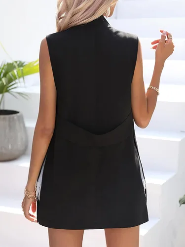 Miniatura 2 de Floerns Elegante chaleco sin mangas con cuello en V y botón frontal con dobladillo dividido para mujer