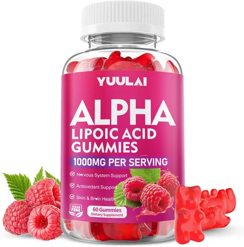 Gomitas de ácido alfa lipoico de 1000 mg con biotina, suplemento de ALA masticable de alta absorción para antioxidantes, salud cerebral y apoyo