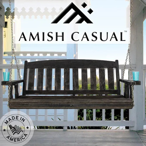 Miniatura 5 de Amish Casual Columpio de porche con tratamiento de misión de 800 libras con cadenas colgantes y portavasos (5 pies, mancha negra semisólida)