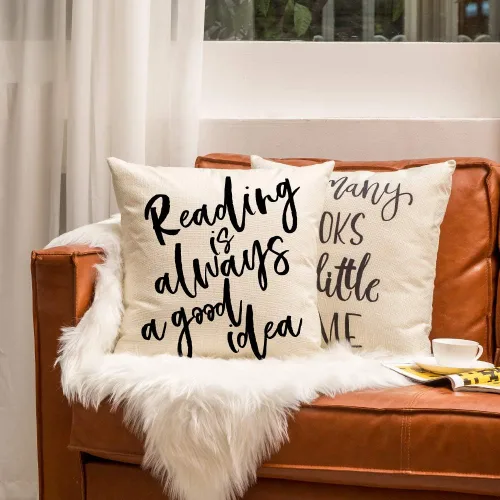 Miniatura 6 de Ogiselestyle Reading is Always A Good Idea - Funda de almohada motivacional, decoración de granja, funda de cojín para amantes de los libros, sofá