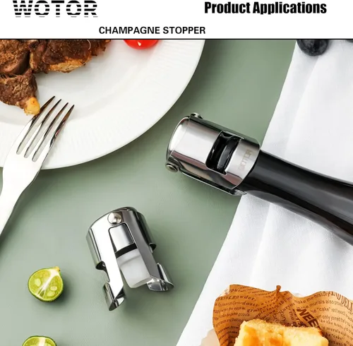 Miniatura 7 de WOTOR Paquete de 3 Tapones de Champán con Conservador de Champán de Acero Inoxidable con Silicona de Grado Alimenticio a Prueba de Fugas Mantiene