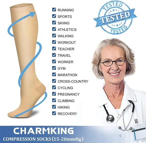 Miniatura 160 de CHARMKING - Calcetines de compresión para mujeres y hombres (3 pares), 15-20 mm Hg, el mejor apoyo para atletismo, running o ciclismo, mejora