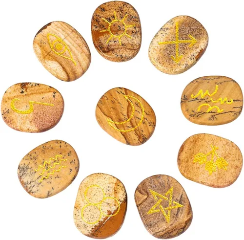 Miniatura 11 de Rockcloud Juego de runas de brujas de cristal curativo Lapislázuli, símbolo gitano, piedras de chakra, piedra de palma, equilibrio de reiki, 10