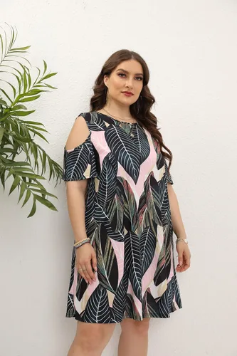 Miniatura 37 de Hbeyyto - Vestido informal de manga corta con hombros descubiertos para mujer, holgado y con bolsillos, talla grande
