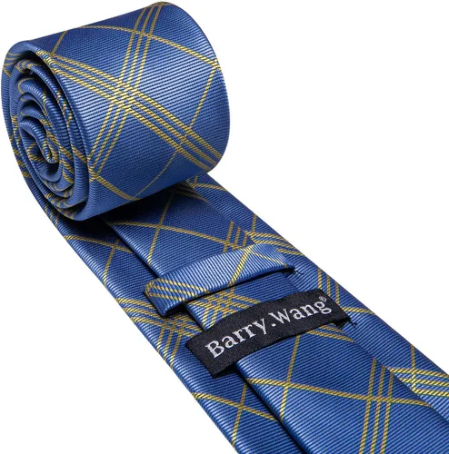 Miniatura 236 de Barry.Wang Juego de corbatas para hombre, corbata de seda a rayas, tejido a cuadros, gemelos formales, negocios, boda
