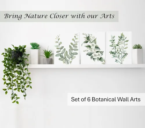 Miniatura 4 de Induslyfe Arte de pared en lienzo enmarcado de plantas botánicas de eucalipto verde salvia, juego de 6, impresiones de arte de pared de naturaleza