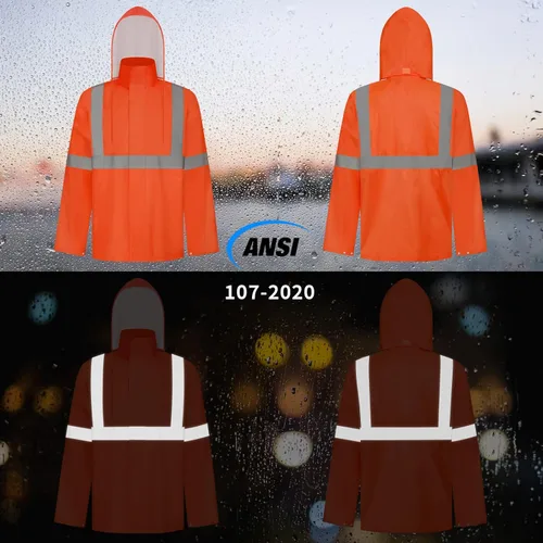 Miniatura 27 de TCCFCCT Chaqueta de lluvia de alta visibilidad para hombre, impermeable, abrigo de lluvia de alta visibilidad para hombres y mujeres con capucha
