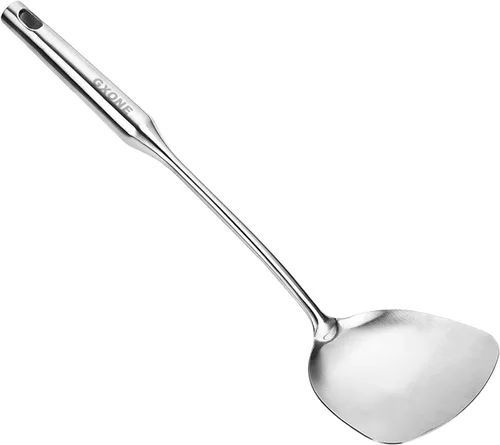 Wok - Espátula de acero inoxidable, espátula ancha de metal con mango largo hueco, utensilios de wok, plata/14.7 pulgadas