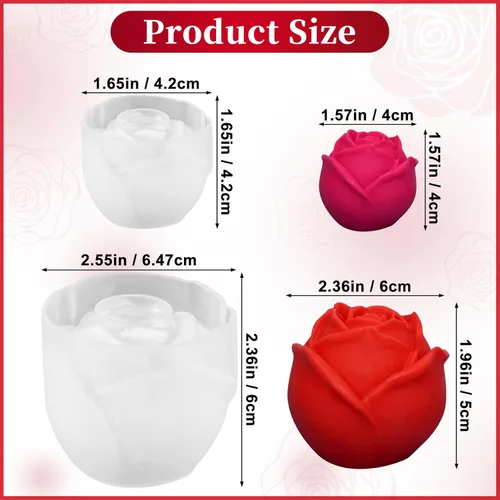 Miniatura 8 de Paquete de 2 moldes de velas de rosas, juego de moldes de silicona de flores 3D grandes y pequeñas para hacer velas, resina epoxi fundida a mano, 2