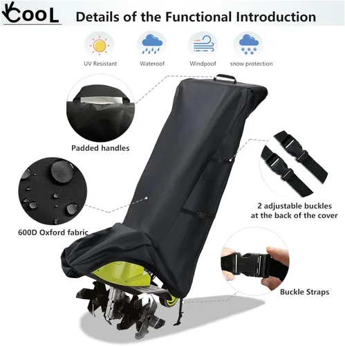 Miniatura 3 de Okcool Cubierta de timbre eléctrica, resistente al agua, cubierta para cultivador Sun Joe Electric Garden Tiller, color negro