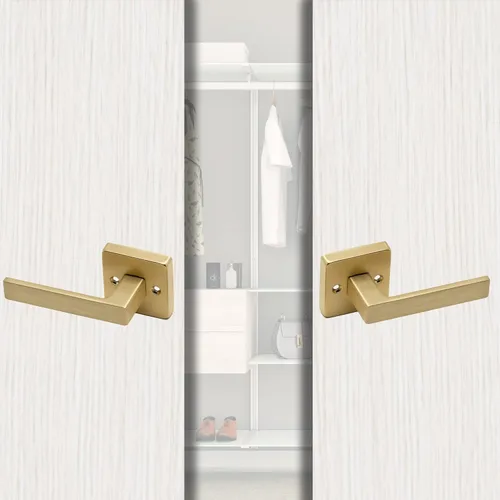 Miniatura 4 de Linkaa Paquete de 2 manijas de puerta cuadradas de latón satinado para puertas interiores para armario y pasillo, lavandería interior (1 par