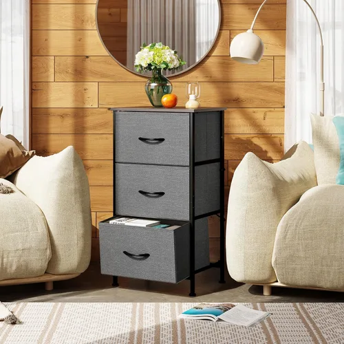 Miniatura 4 de WLIVE Cómoda con 3 cajones, mesita de noche de tela, unidad organizadora, cómoda de almacenamiento para dormitorio, pasillo, entrada, armarios
