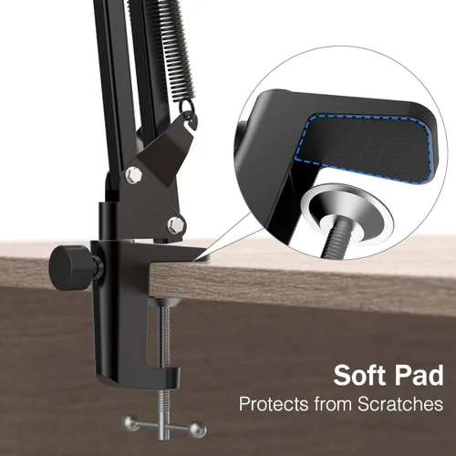 Miniatura 5 de Soporte de brazo para micrófono FIFINE; soporte de brazo de tijera con suspensión, con abrazadera de gran resistencia, adaptador de 3/8 a 5/8