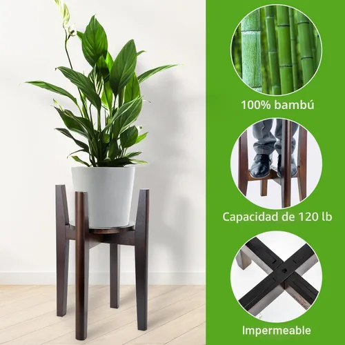 Miniatura 5 de Soporte ajustable para plantas con bandeja, soporte de madera para plantas de interior para macetas de 8 a 12 pulgadas, moderno soporte para macetas