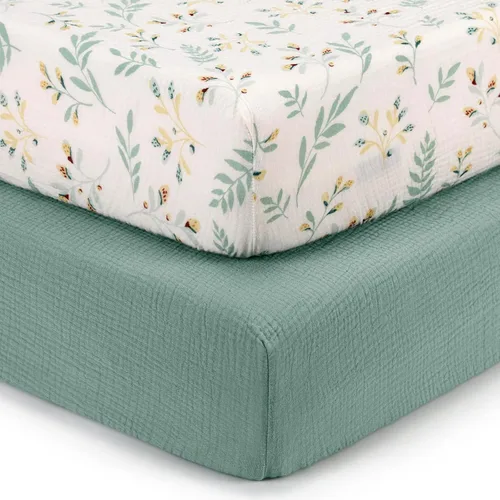 Sábanas de cuna de muselina Blissful Diary para niña o niño, sábana de cuna de algodón suave y neutral estilo boho para colchón de cuna estándar de