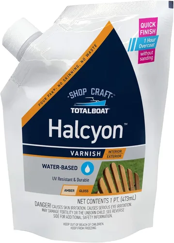 TotalBoat Halcyon - Barniz marino a base de agua | Acabado de madera de poliuretano de secado rápido para barcos, muebles de exterior y carpintería