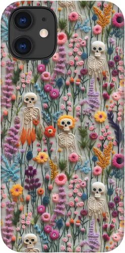 Miniatura 25 de Funda para iPhone 12 Mini, compatible con carga inalámbrica, protección de doble capa con elegante diseño de flores silvestres, silicona suave +