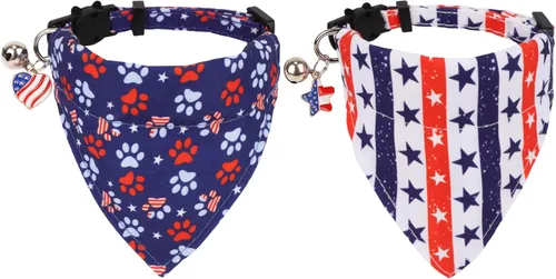 ADOGGYGO Collares de gato con bandera americana separables con bandana extraíble, collar de bandana ajustable del 4 de julio para gatos y gatitos