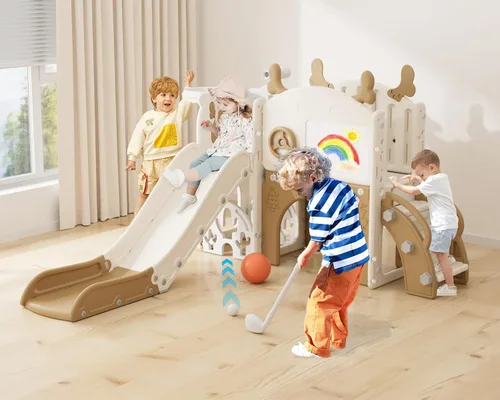 Miniatura 13 de YUFU Juego de tobogán 8 en 1 para niños pequeños, tobogán para niños de 1 a 3 años, juego de juego para niños pequeños con escalador, aro