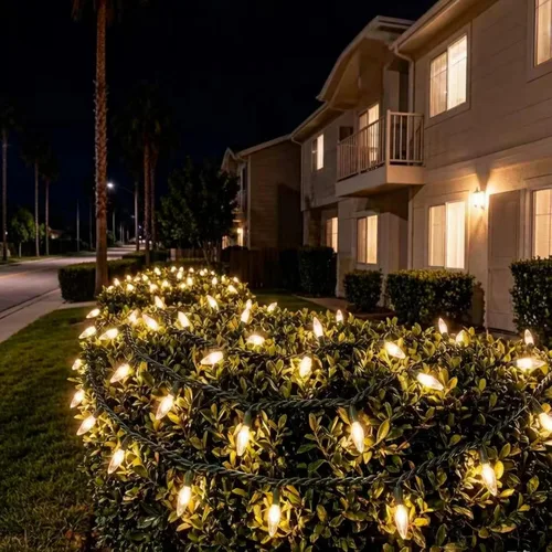 Miniatura 2 de LUCKY SHINE 150 luces LED de Navidad de color blanco cálido, tira de luces con cable verde de 50 pies, certificación UL, calidad comercial, para uso