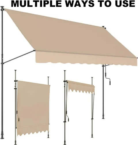 Miniatura 4 de Toldo retráctil para patio, toldo impermeable para puertas, ventanas, cubiertas, porche, patio trasero, jardín (color beige (soporte blanco)