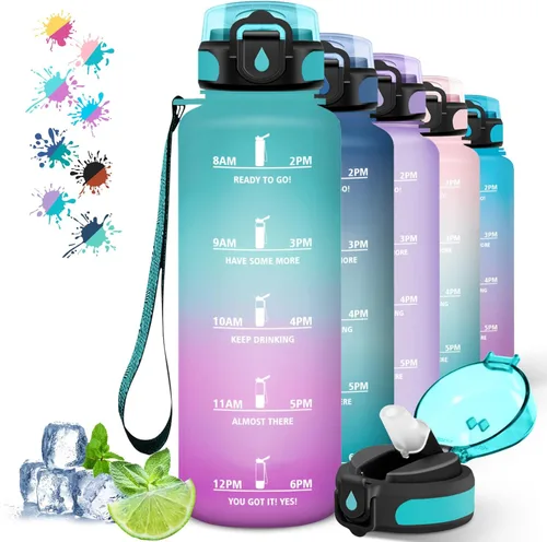 Miniatura 29 de Botella de agua – 16.9 fl oz – Botella de agua para niños, botella de sorbete a prueba de fugas, botella deportiva con marcador de tiempo, botella