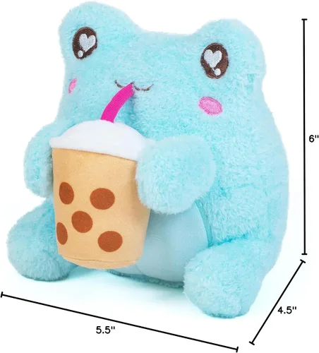 Miniatura 7 de Cuddle Barn PlushGoals - Boba Sippin' Wawa The Froggie Animal de Peluche Suave Azul Claro Perfumado Rana Kawaii Juguete de Peluche, 6 pulgadas