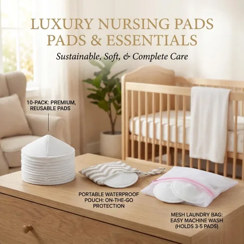 Miniatura 3 de Almohadillas de lactancia reutilizables con bolsas de lavado, paquete de 10 almohadillas de viscosa de bambú para lactancia materna, almohadillas