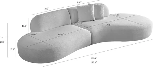 Miniatura 2 de Sofá seccional curvo de 135.4" (344 cm), sofá chaise moderno y cómodo tapizado en bouclé, sofá seccional modular de espuma viscoelástica de asiento