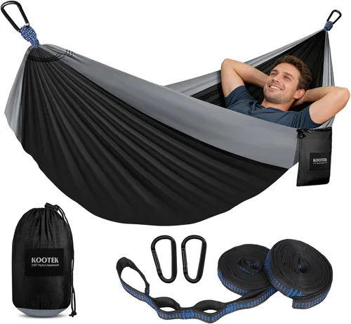Miniatura 15 de Kootek Hamaca de campamento, hamacas portátiles con correas para árboles y bolsa de transporte adjunta, equipo esencial de campamento, perfecto