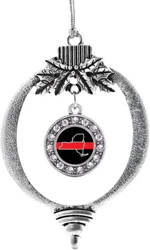 Miniatura 131 de Inspired Silver - Bonita bandera estadounidense - Adorno de Navidad plateado - Adorno de árbol de Navidad con dije circular con circonita cúbica