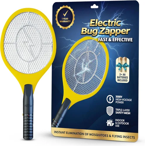 Matamoscas Eléctrico de 45,7 cm Raqueta Mata Moscas y Mosquitos - Matamoscas para Interiores y Exteriores para Moscas, Operado por Batería, Raqueta