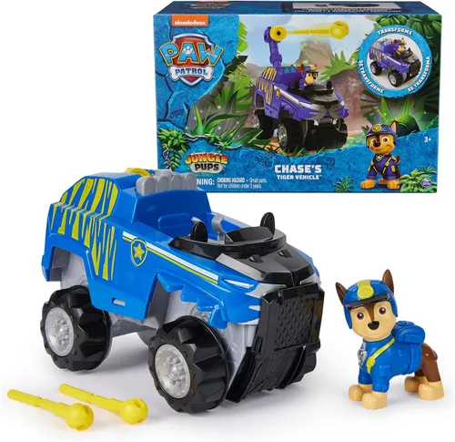 Paw Patrol Jungle Pups, vehículo Chase Tiger, camión de juguete con figura de acción coleccionable, juguetes para niños y niñas a partir de 3 años