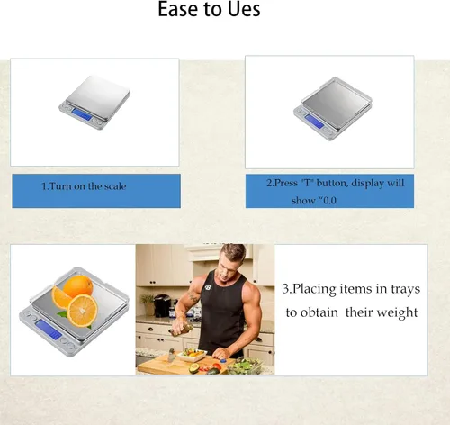 Miniatura 4 de Báscula digital de cocina, gramos, onzas y onzas, para cocinar, hornear, café, dieta de pérdidas, preparación de joyas y comidas, 2 bandejas, LCD
