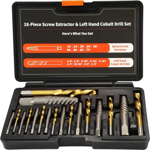 Miniatura 11 de Juego de 10 piezas de extractor de tornillos pelados, brocas de mano izquierda de acero Cr-Mo 35# y HSS 6542 Cobalto Kit de extracción