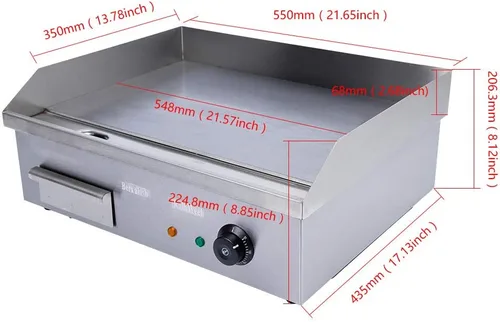 Miniatura 2 de TFCFL Parrilla eléctrica de mesa de 110 V para encimera de restaurante, parrilla plana de acero inoxidable, control de temperatura ajustable